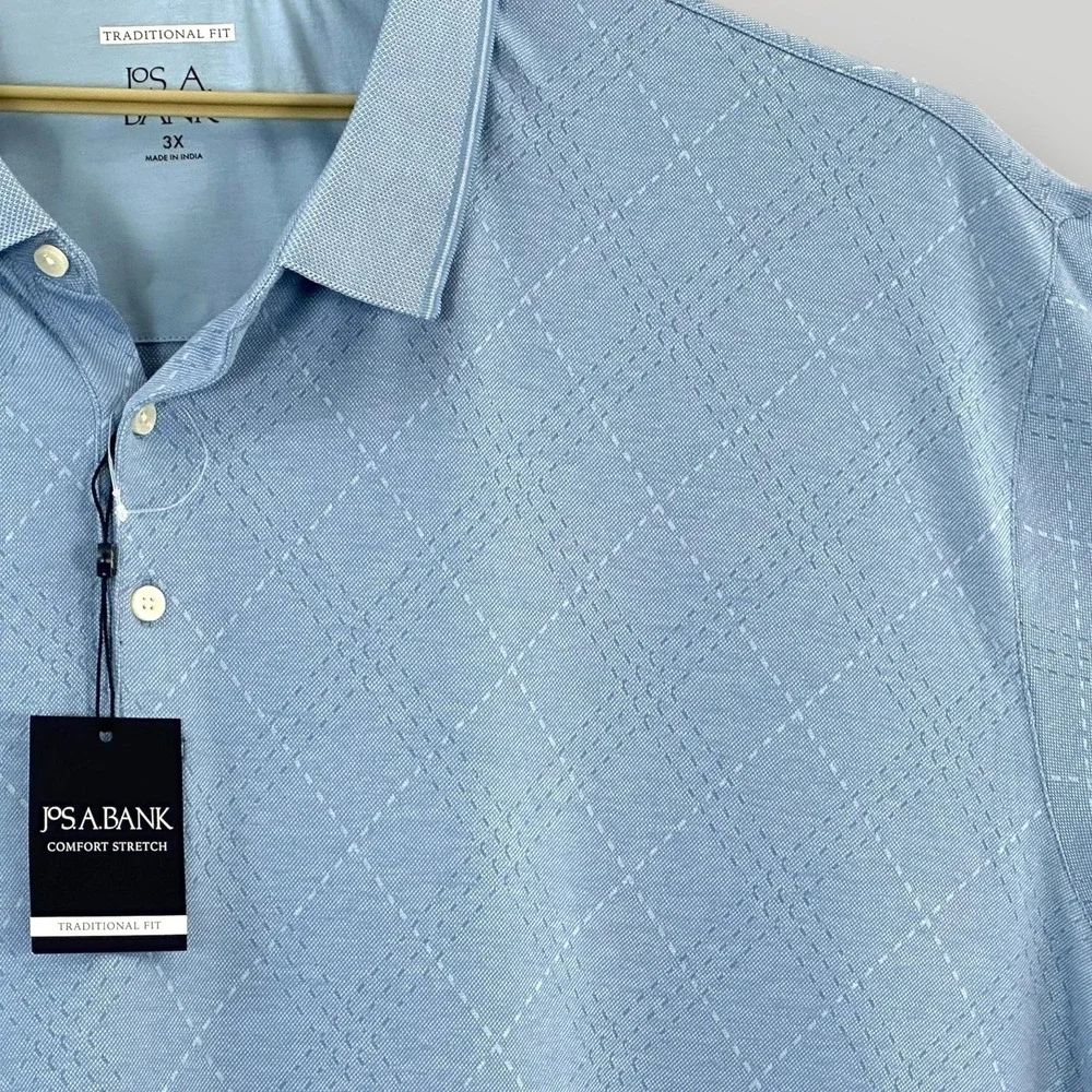 NEW Jos A Bank Polo Shirt Men 3XL Diamond Argyle Comfort Stretch Traditional Fit